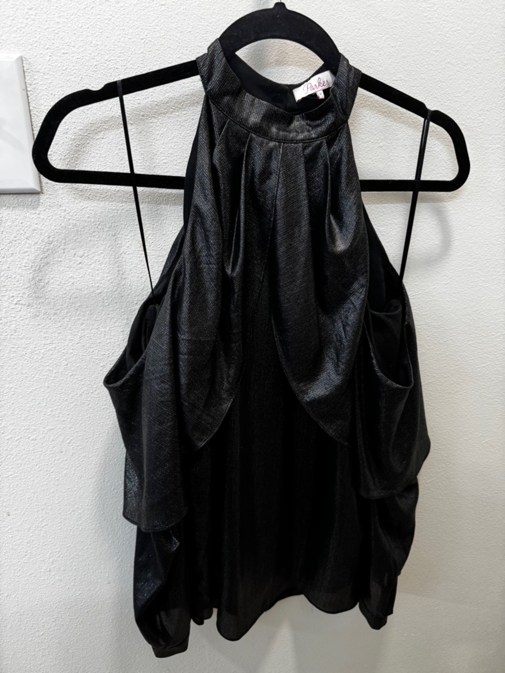 Parker Metallic Off Shoulder Long Sleeve Draped Blouse M
